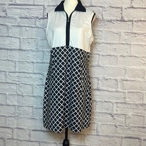 Tail Golf Midi Dress M Black Wing Collar Geometric Print Sleeveless Zip front